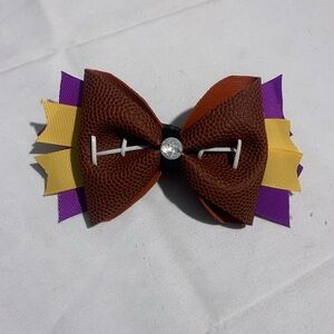 Handmade Brown Football Bow with Purple and Yellow Accents